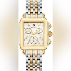 MICHELE Deco Diamond Chronograph Bracelet Watch, 33mm Gold/Silver